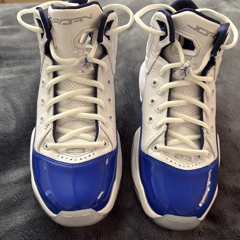 Jordan B’Loyal White and Blue High-Top Sneakers